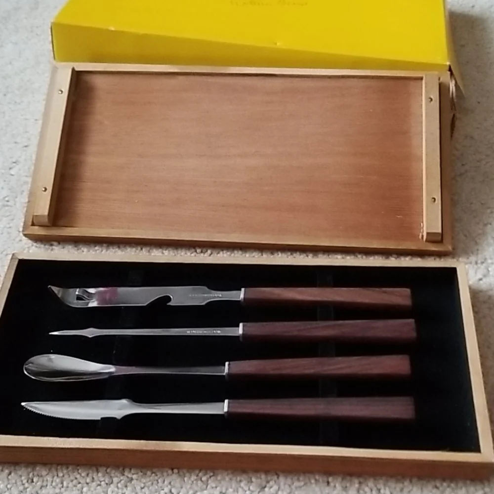 Mid Century Modern Teak & Stainless 4-PC Bar Tool